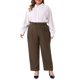 thumbnail image 2 of Agnes Orinda Pantalones Casuales de Negocios Rectos de Talla Grande para Mujer con Bolsillo 5X Café, de Talle Alto y Plisados para la Escuela, Universidad, Trabajo u Oficina, 2 of 5