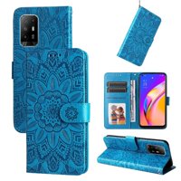Funda Tipo Cartera Foxdock Para Oppo A95 5G , Diseño Girasol En Relieve, Cuero Pu, Cierre Magnético, Soporte Y Tarjetero