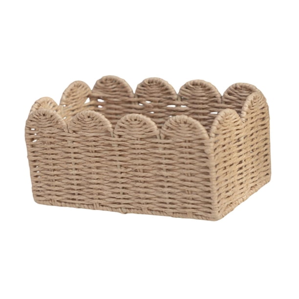 Canasta de almacenamiento tejida a mano imitación de canasta de ratán Organizador de escritorio Box contenedor de contenedores para sala de estar de 21x13x11cm
