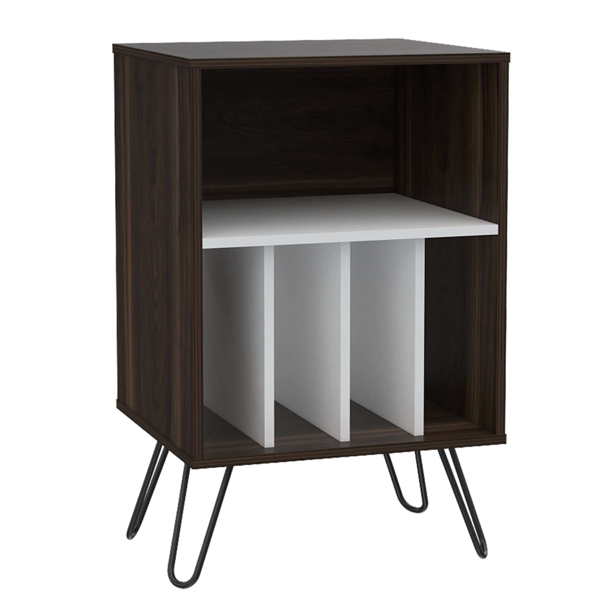 Fmfurniture - Mesa Auxiliar Con Entrepaños Fm-001o Café Oscuro Y Blanco