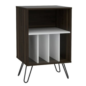 Fmfurniture - Mesa Auxiliar Con Entrepaños Fm-001O Café Oscuro Y Blanco