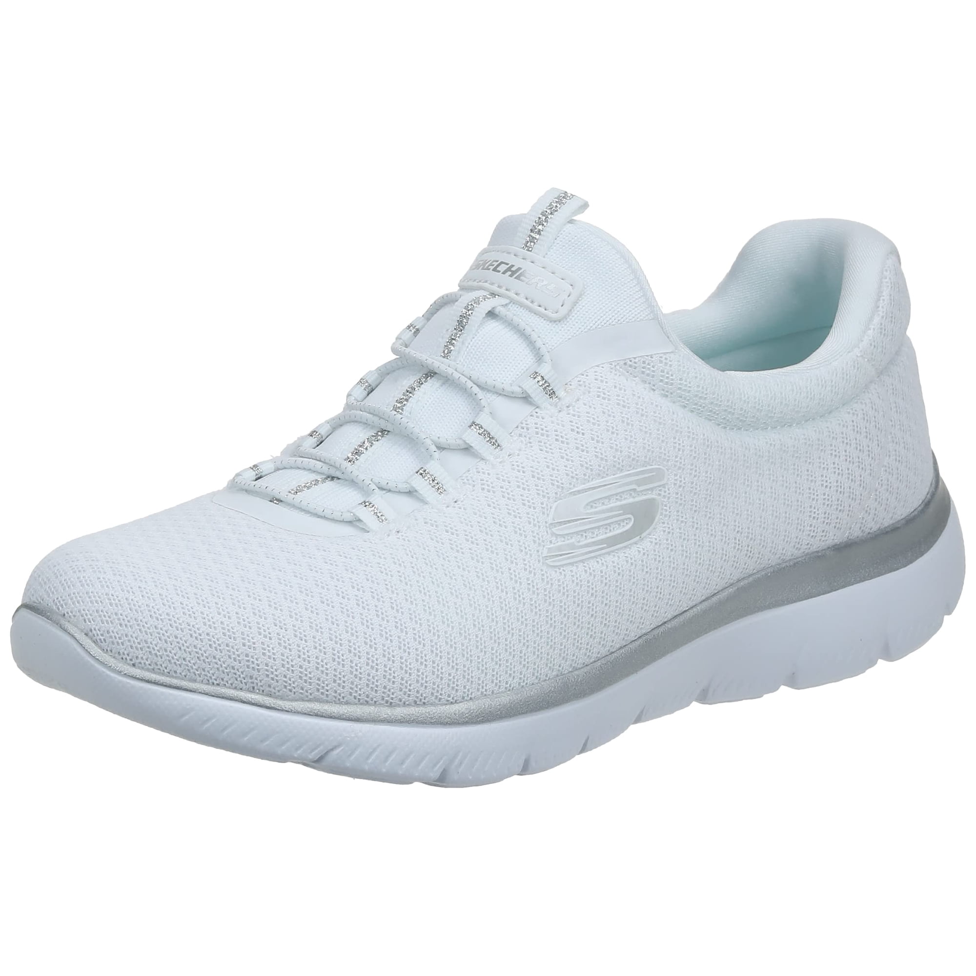 Zapatillas Skechers Summits De Espuma Viscoelástica Para Mujer, Color Blanco/plateado, Talla 8us