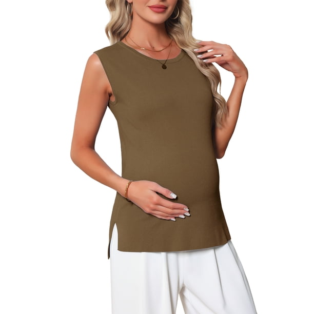 INSPIRE CHIC Top de Primavera para Mujeres Embarazadas, Camiseta de Manga Corta, Tops Básicos de Punto Acanalado, Ajuste Ceñido, Camisas Casuales 2026 S Café