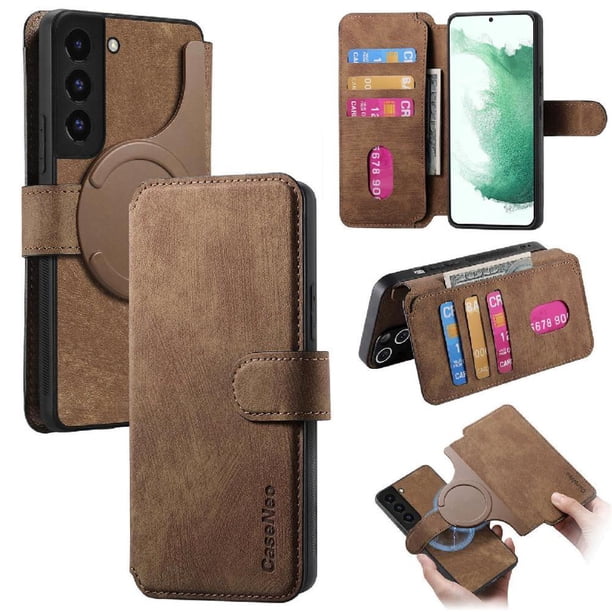Funda Billetera Magnética para Samsung Galaxy S22 Plus Soporte Tarjetas Desmontable Marrón