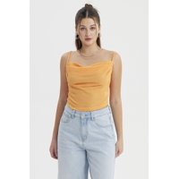 Fashionspark - Polera Mujer Escote Drapeado Naranjo