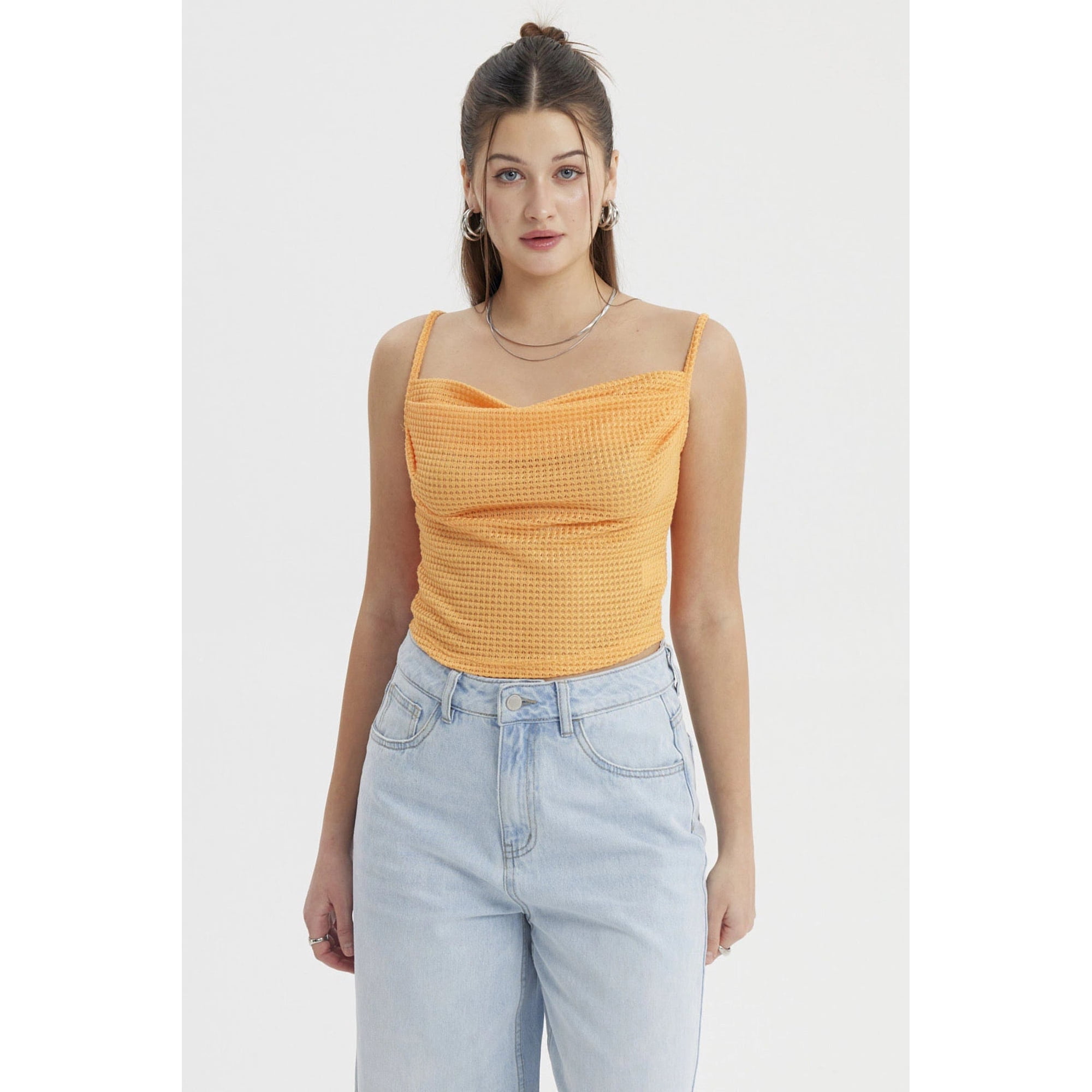 Fashionspark - Polera Mujer Escote Drapeado Naranjo