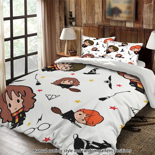 Bedding Warner Bros Cartoon Characters Wearing Glasses and Riding Broomsticks Starry Sky Theme Suitable for All Seasons Machine Washable Includes Pillowcases Su