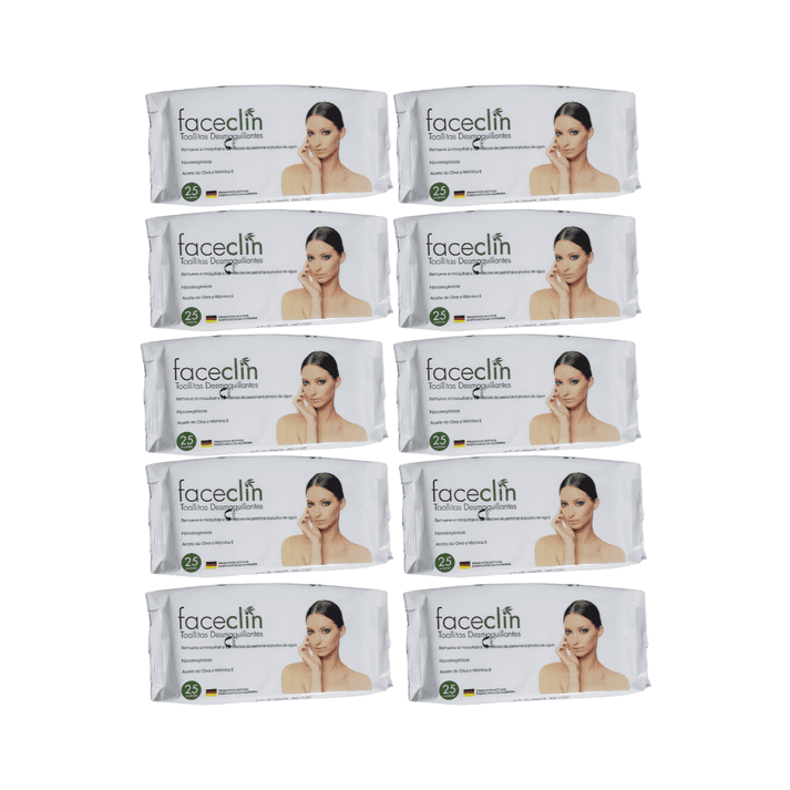 Pack 10 Toallitas Desmaquillantes Faceclin 250 Unidades En Total