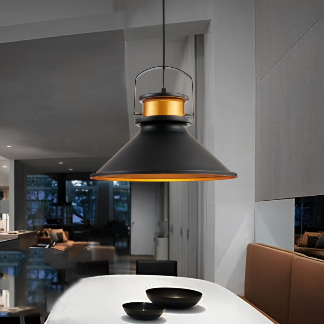 Electricastore - Lámpara Colgante Negra Y Dorado Interior 37cm Aluminio