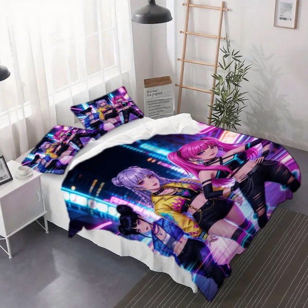 Three-Piece K-pop Girl Group Cyber City Street Concept Poster Printed Duvet Cover Set Including Duvet Cover and Pillowcases