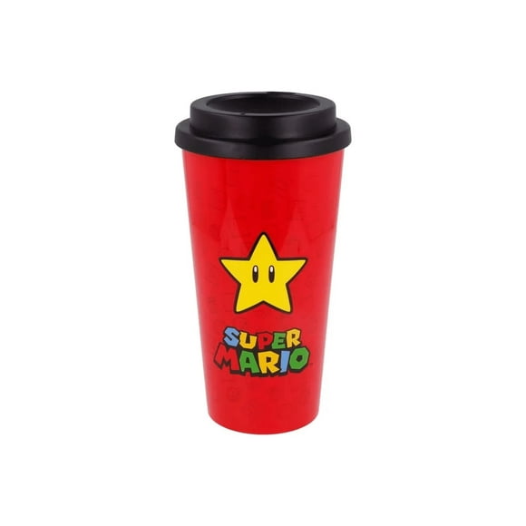 Mug Café Doble Pared 2 Pieza St-1379Sm Plástico Supermario Rojo - Negro