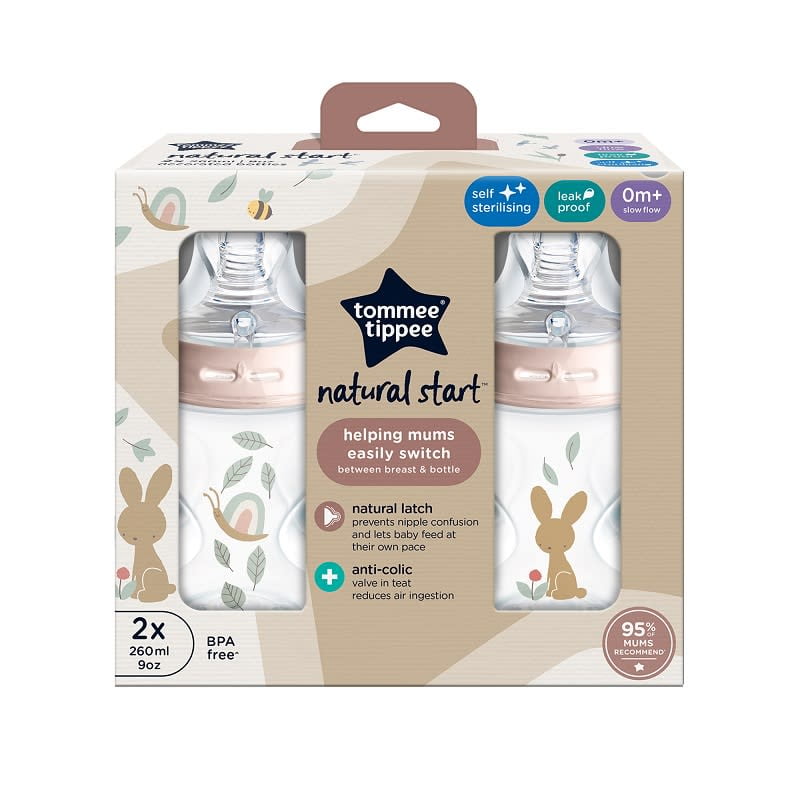 Tommee Tippee - Set 2 Mamaderas Natural Start 260ml Diseño Conejo Rosa