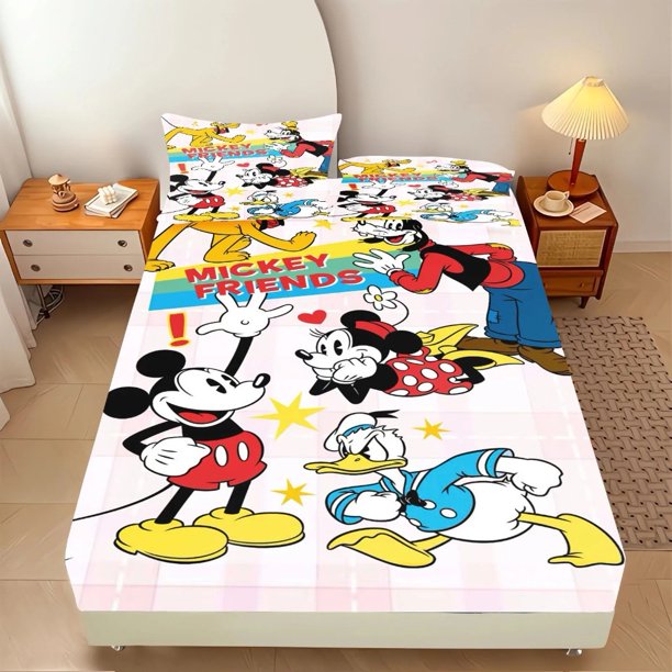 Mickey Mouse Bed Sheets Sheet Set Mickey Minnie Fitted Sheet for Kids Boys Girls Bedroom for 15-30cm high mattresses Bed Sheets