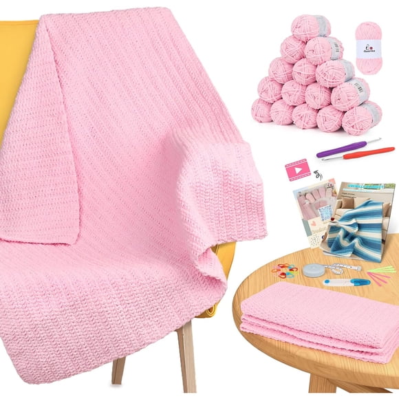 Kit Crochet Manta Aeelike Sakura Pink 16 ovillos ganchos