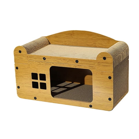 Magideal - Casa De Cartón Para Gato Con Rascador Integrado Cama Para Relajación Cueva Protectora Y Refugio De Cartón Corrugado Diseño Resistente Y Transpirable A L