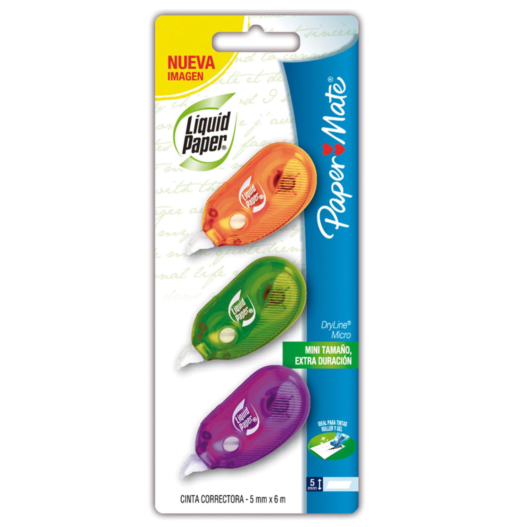 Set De 3 Correctores En Cinta Dry Line 5mm X 6 Mts Liquid Paper