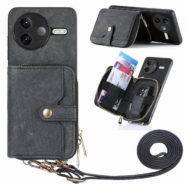 Funda Tipo Cartera con Correa Cruzada para Xiaomi Poco F7 Pro Protección Contra Golpes Negro