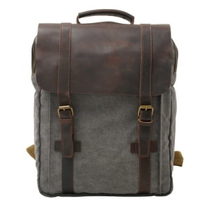 Millam - Mochila Unisex Con Bolsillo Grande En Cuero Gris Y Cuero
