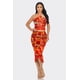 thumbnail image 4 of Saronite Conjunto de Top y Falda con Cuello Halter, Volantes y Malla de Encaje con Estampado de Aguas Tropicales, Naranja (para Mujer), 4 of 4