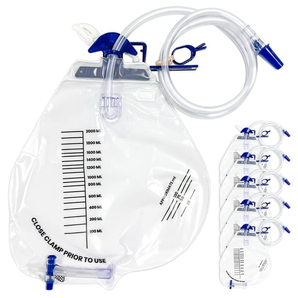 Bolsas de drenaje de orina CARBOU 2000 ml, paquete de 6, tubo de 1,2 m