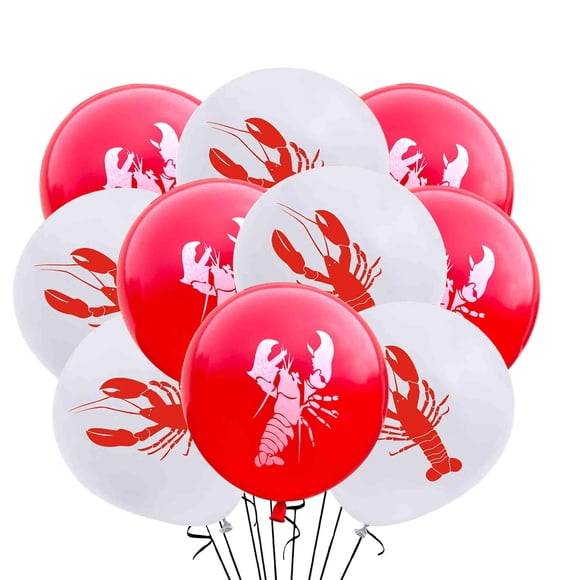 Globos De Látex Rojos Y Blancos Con Diseño De Langosta 12 Piezas