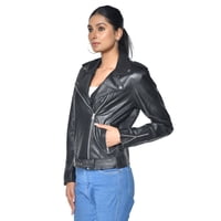 Chaqueta Biker Sharo Cuero Negro Mujer