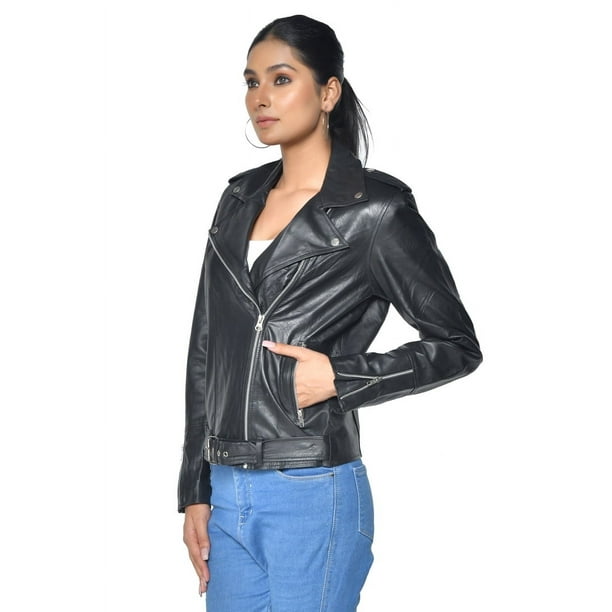 Falda Sharo Classic Leather Cuero Elastizable Azul Marino Dama
