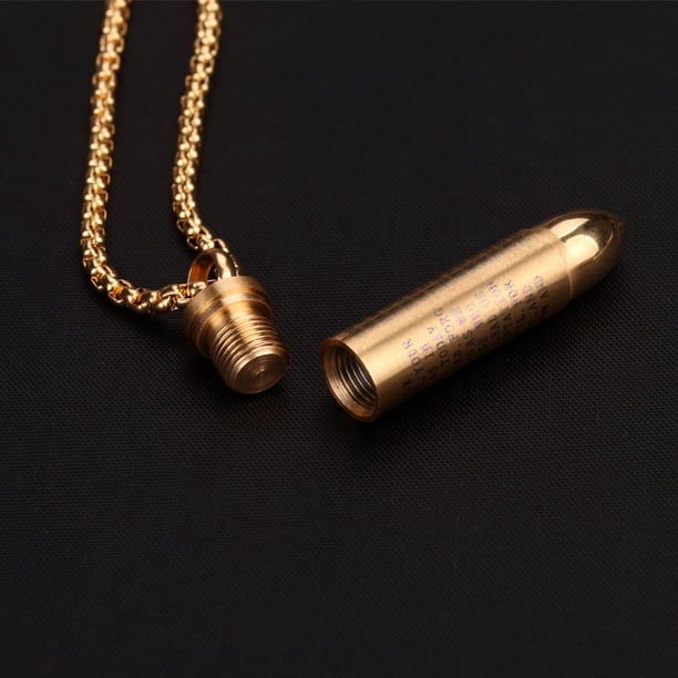 1pc Stainless Steel Bullet Pendant Necklace with Cross and Lords Prayer in English - 22 Inch Chain for Men