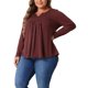 thumbnail image 4 of Agnes Orinda Tops de Mujer de Talla Grande Blusas de Mujer con Manga Larga Cuello en V con Pliegues Frontales Talla 4X Burdeos, 4 of 6