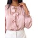 thumbnail image 5 of INSPIRE CHIC Camisas de Mujer con Volantes y Botones, Blusas de Manga Larga con Lazo en el Cuello en V, Talla Extra Grande, Rosa, 5 of 6