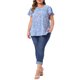 thumbnail image 2 of Agnes Orinda Blusa de Verano Casual para Mujer de Talla Grande con Estampado Floral, Cuello Redondo con Encaje Frontal y Manga Corta, Talla 4X Azul, 2 of 6