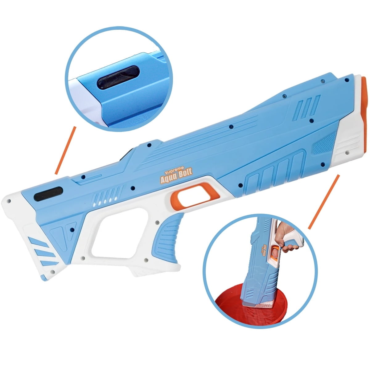 Pistola De Agua Supreme Silent Sports Aqua Bolt Elactrica 6m Azul