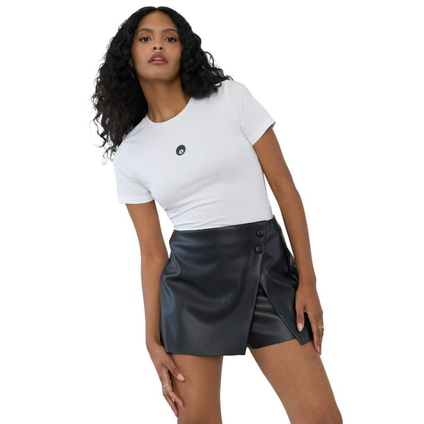 Short Mujer Falda Ecocuero Negro Corona