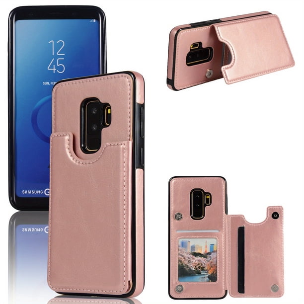 Flip Folio Leather Wallet Protective Case, Card Holder Slots Pockets Back Cover For Samsung S9+