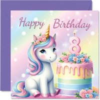 Tarjeta De Cumpleaños Stuff4 Unicorn Cake Para Niña De Octavo Cumpleaños