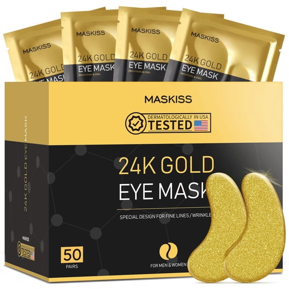 Parches para debajo de los ojos Maskiss, oro de 24 quilates, para debajo de los ojos (50 pares)