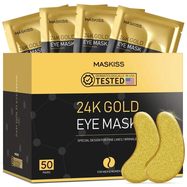 Parches para debajo de los ojos Maskiss, oro de 24 quilates, para debajo de los ojos (50 pares)