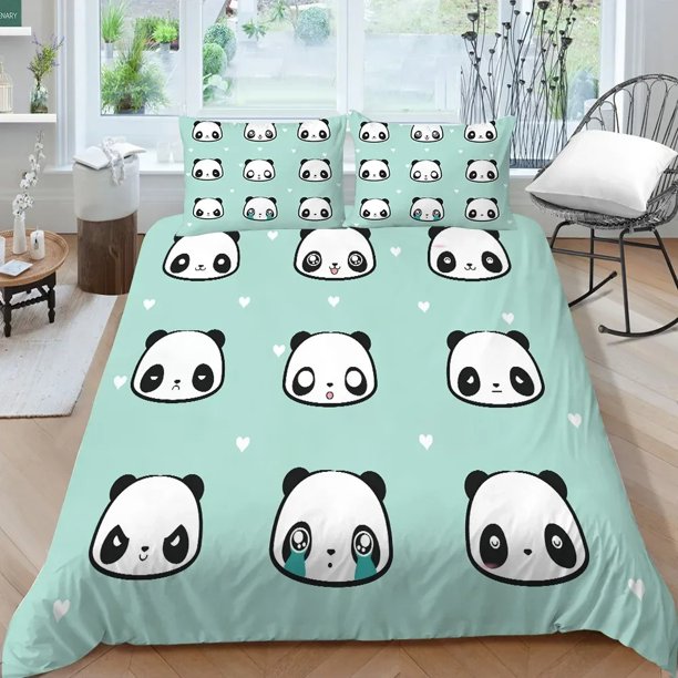x2519 Bed SheetsPanda Bear Bedding Sets Animal Duvet Cover Twin Full Size and Pillowcase Home Textile Bedclothes for Kids Child 3-Piece Bedding Set (1 Duvet Cover + 2 Pillow Shams) nj2519
