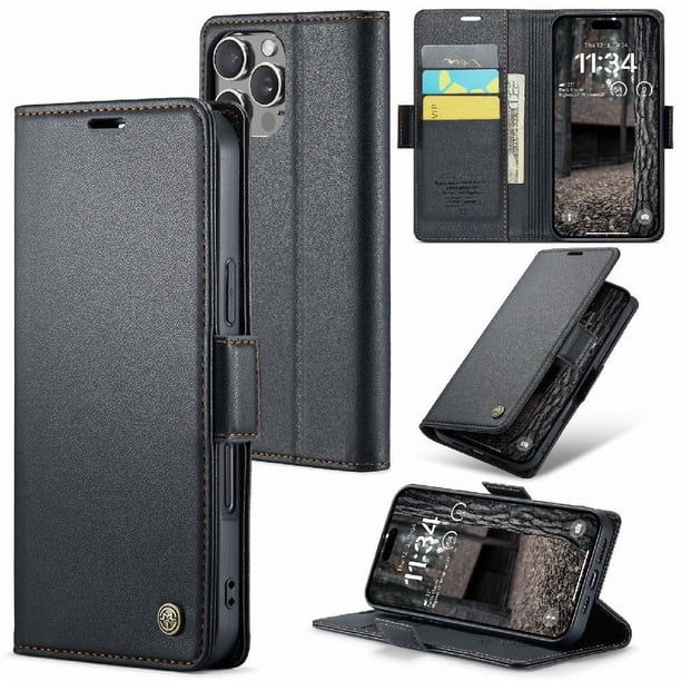 CaseMe tipo cartera iPhone 16 Pro Max con cierre magnético, RFID, tarjetero, soporte, carga inalámbrica