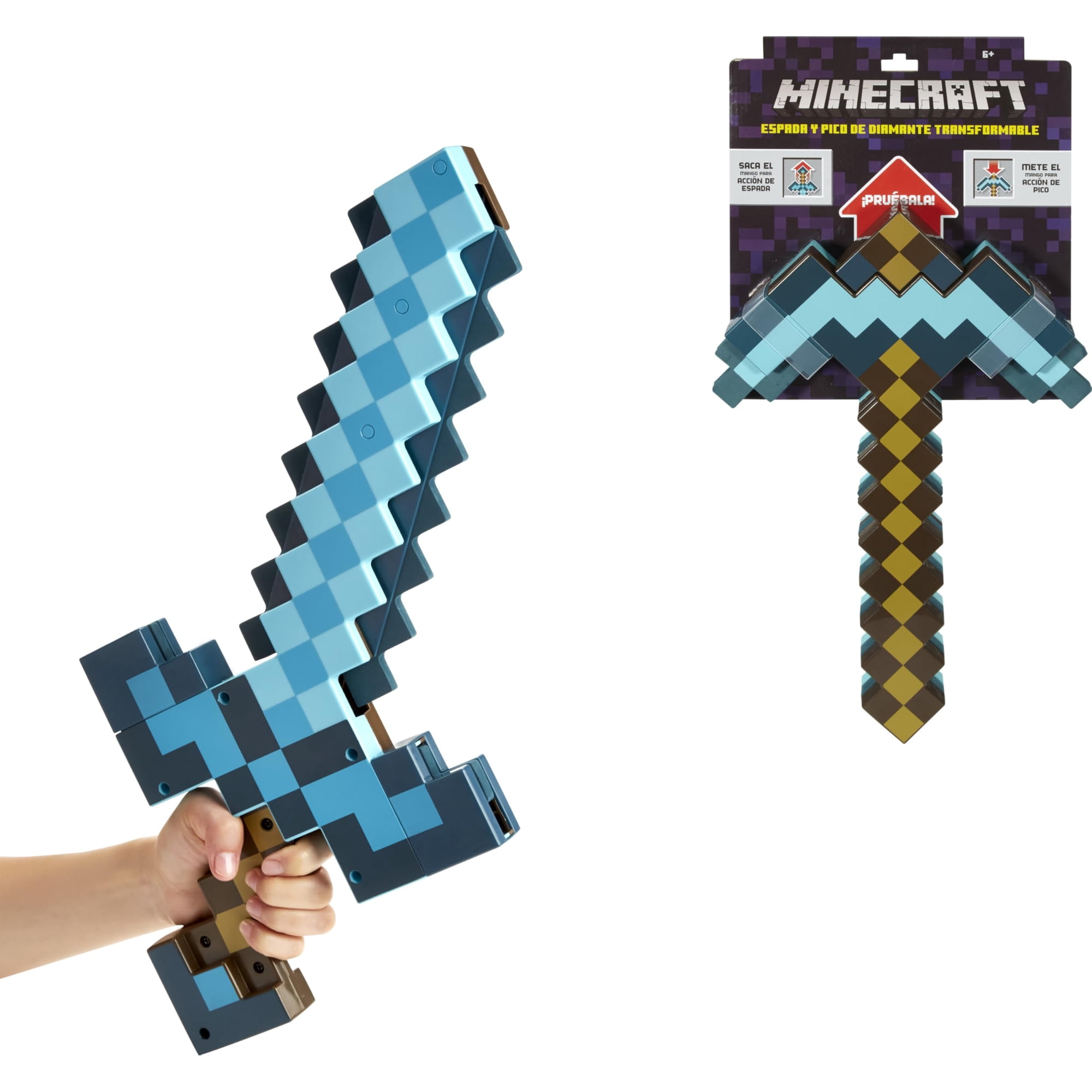 Mattel - Accesorio De Juguete Minecraft Transforming Diamond Espada Y Pico 2 En 1 Tamaño Infantil