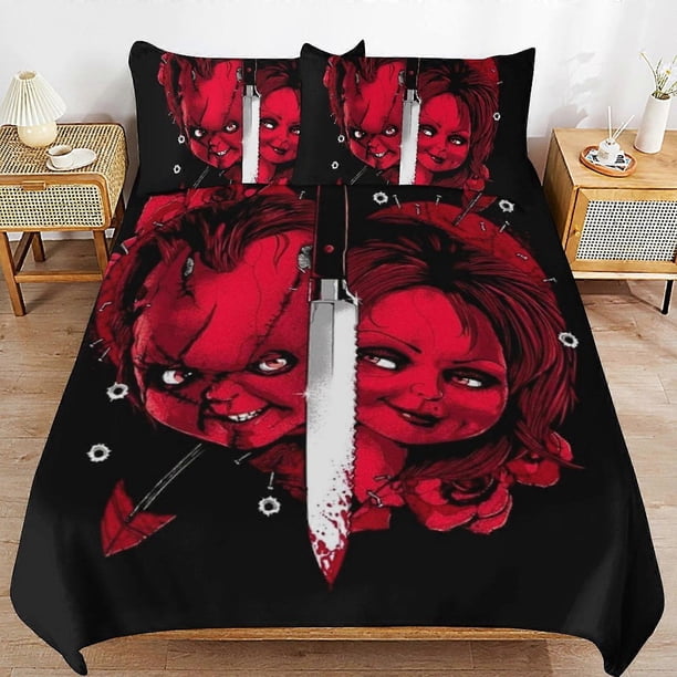 Juego de ropa de cama de la novia de Chucky y Tiffany. Funda nórdica cómoda y ligera. Juego de ropa de cama con dibujos animados. 3 piezas.