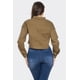thumbnail image 2 of Saronite Camisa de Algodón de Manga Larga con Cuello Abotonado y Diseño de Mezclilla con Brillo, Color Oliva (para Mujer), 2 of 4