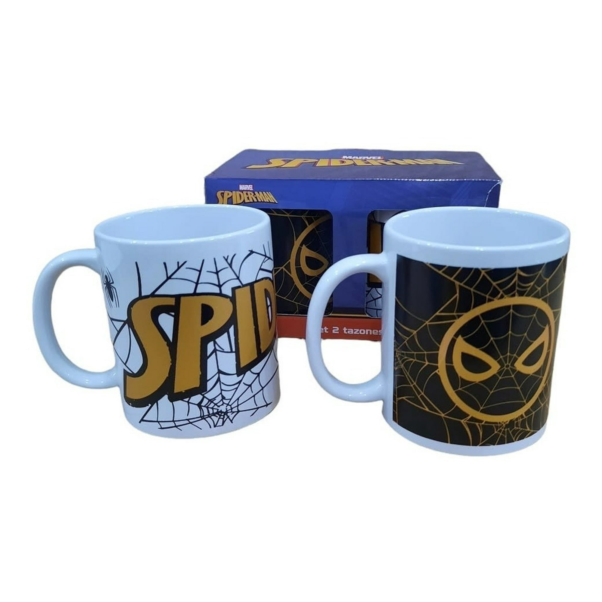 Genérico - Set 2 Tazones Blancos Ceramica Diseño Heroe Aracnido