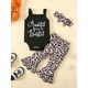 thumbnail image 2 of Girls AUNTIE IS MY BESTIE Letter Print Cami Romper + Floral Print Flared Pants + Headband Set, Trendy Baby Clothes, 2 of 5