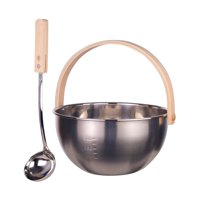 Ioensy - Juego De Cubo Y Cucharón De Acero Inoxidable Para Sauna Mango De Madera Para Baños De Vapor