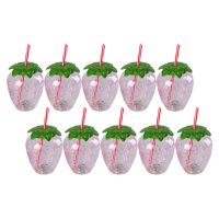 Magideal - 10 Vasos Para Beber Con Pajita Y Diseño De Fresa Para Niños, Para Cumpleaños En El Hogar Hawaiano, Transparentes Claro