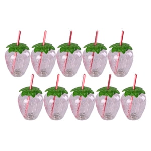 Magideal - 10 Vasos Para Beber Con Pajita Y Diseño De Fresa Para Niños, Para Cumpleaños En El Hogar Hawaiano, Transparentes Claro
