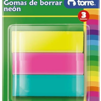 Set Gomas De Borrar Colores Neón 3 Unidades  Torre