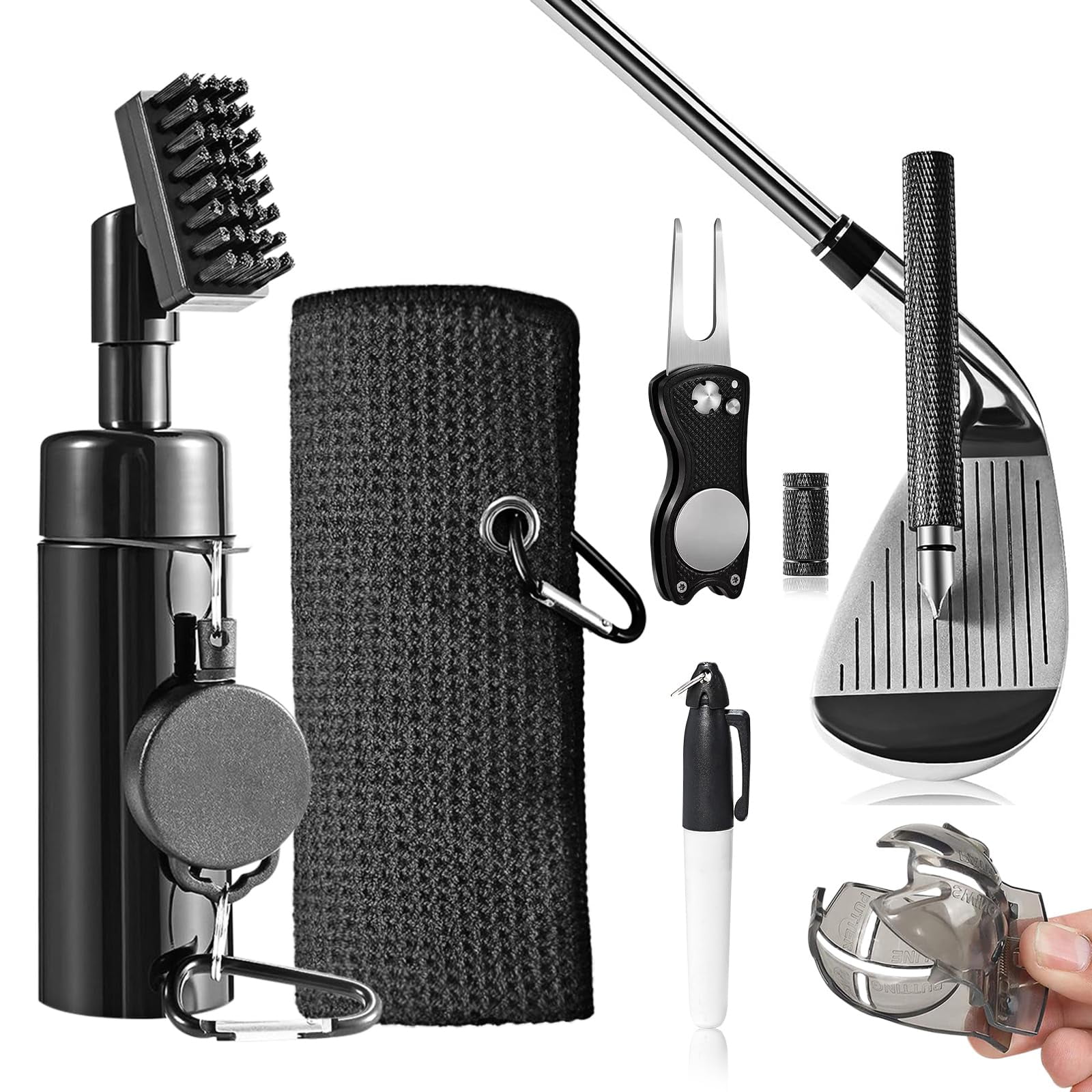 Xusx111 - Kit De Limpieza De Club De Golf Con Limpiador De Club De Golf Con Agua Herramienta De Reparación De Toallas De Golf Kit De Alineación De Bola De Golf De Agujero Kit Completo De Limpieza De G