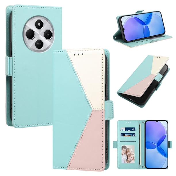 Cartera para Xiaomi Redmi 17C en PU Tricolor, Funda con Solapa, Verde